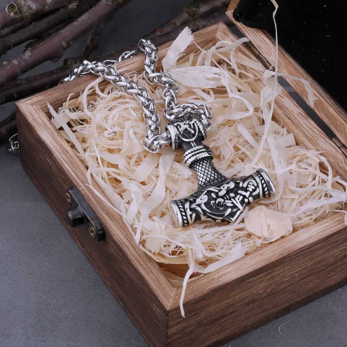 Stainless Steel Viking Vintage Thor's Hammer Necklace Men's Punk Biker Mjolnir  Amulet Pendant Male Jewelry as Gift for Men