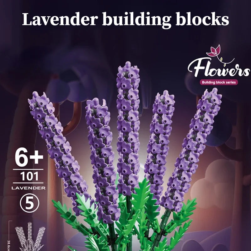 Creativity Flower 1204PCS Lavender Building Blocks Home Decoration Desktop Ornament Bricks Toys for Children's Christmas Gift