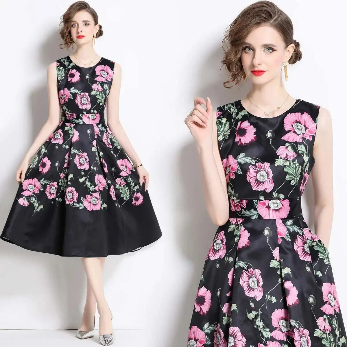 JAMERARY New Summer Hoilday Floral Midi Dress Women Printed A Line Long Vestidos