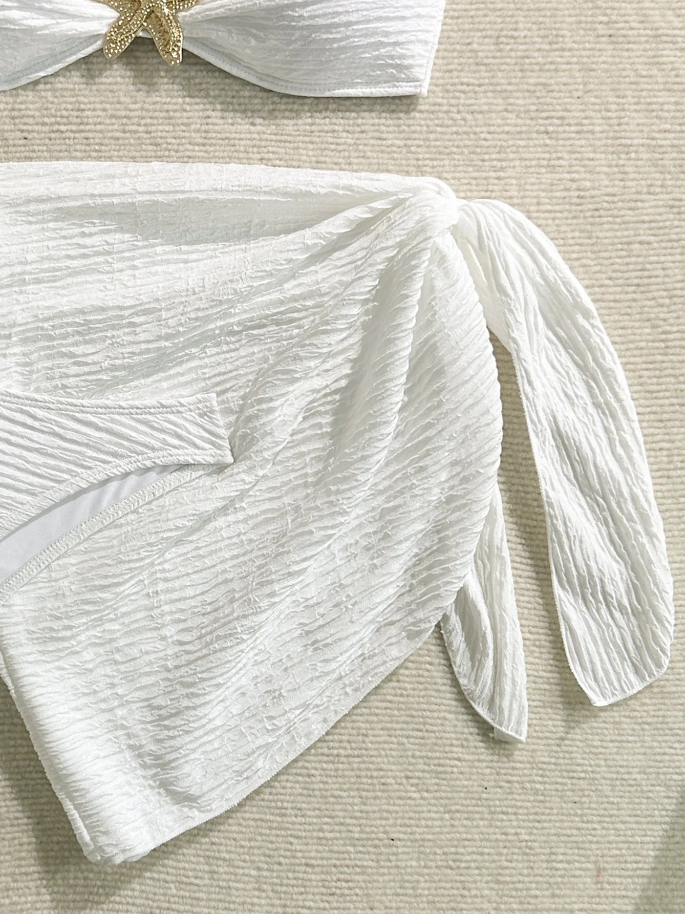 Sexy Metal Starfish Bikinis Set Women Brown Bandeau Push Up Mesh Skirt 3 Piece Swimsuit 2025 Beach Bathing Suit Holiday Swimwear