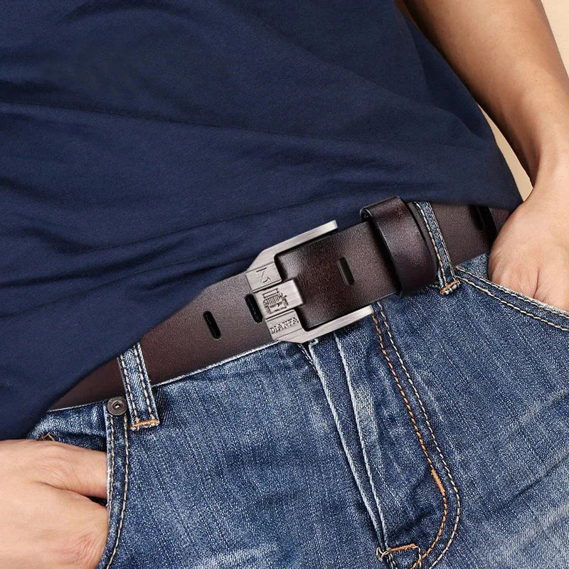 130CM Leather Cowhide Men's Belt Fashion Metal Alloy Pin Buckle Adult Luxury Brand Jeans Business Casual Waist Male Strap Brand
