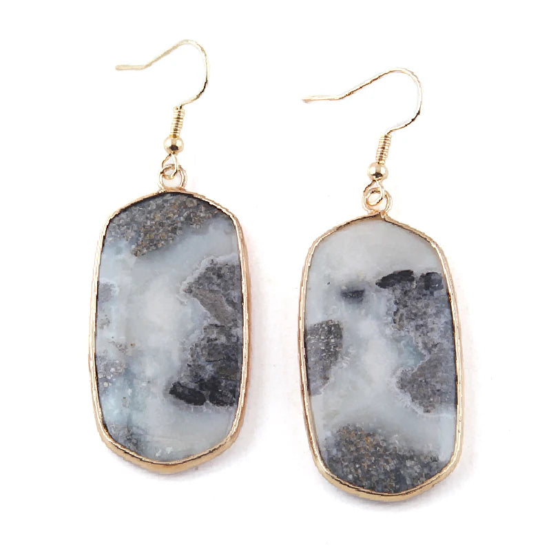 Hot Fashion Rectangle Natural Stone Earring Gary and Pink Women Drop Earrings