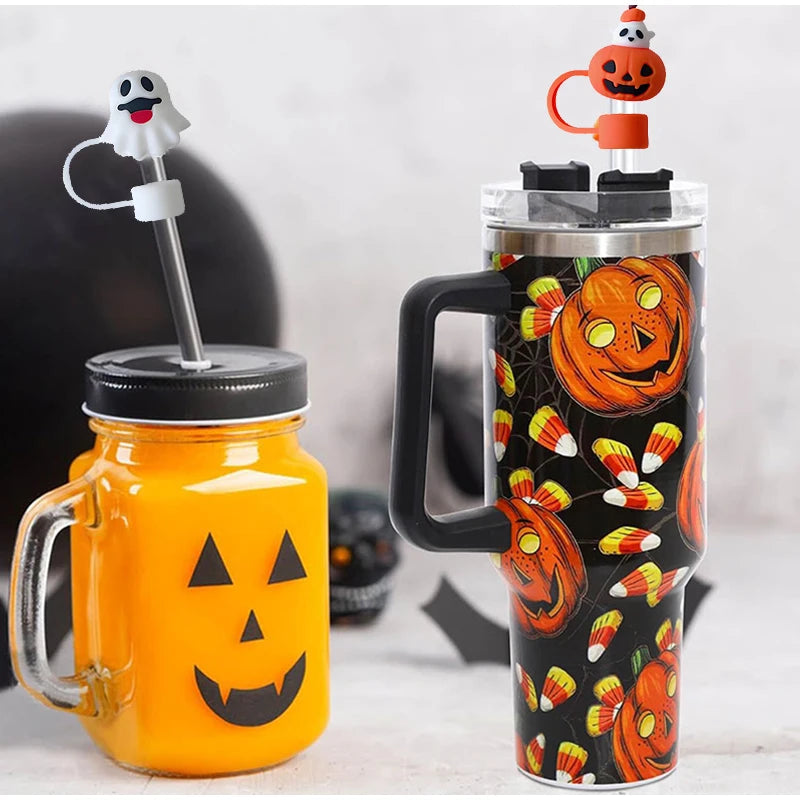 10mm Halloween Straw Dust Cover For Stanley Pumpkin Spider Series Halloween Straw Hat Creative Festival Cup Decor Accessories