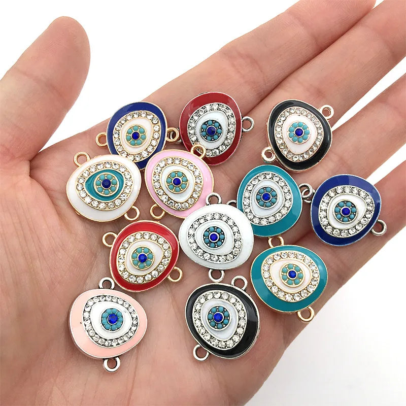 KC 2 Holes Connector Rhinestone Evil Eye Charm For Jewelry Making DIY Bracelet Necklace Bangle Accessories Supplies Wholesale