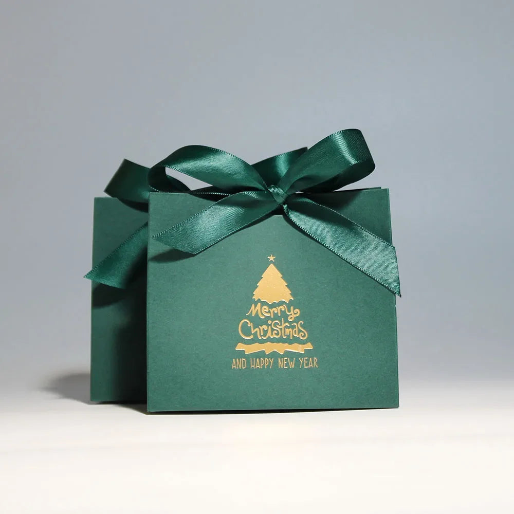 Green Christmas Tree Style Candy box Gift Boxes and Bags with Ribbon for Wrapping Cookies and Candy Deluxe Christmas Gift Bags
