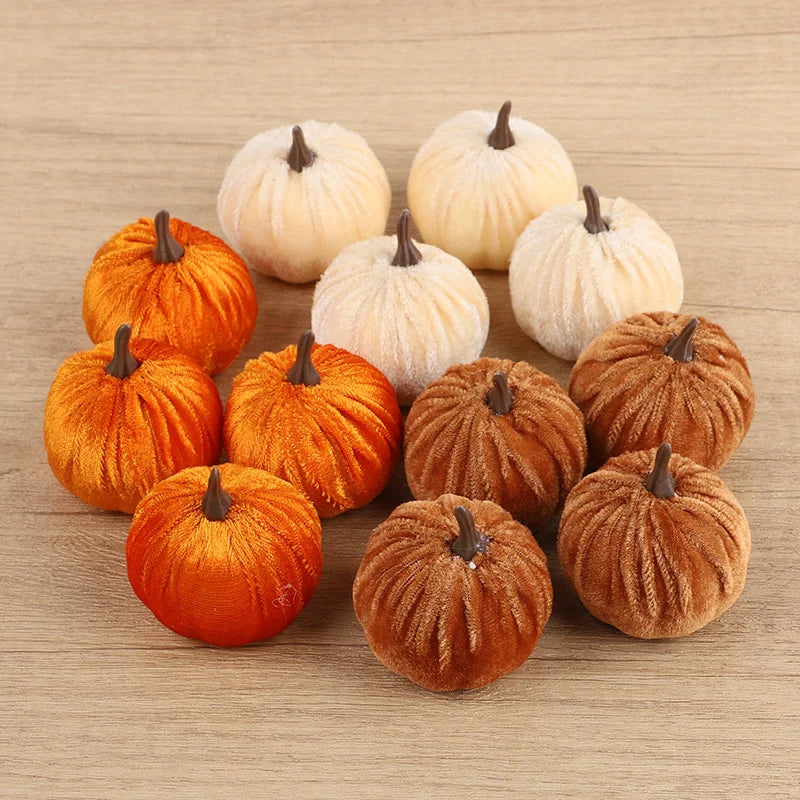 1set Artificial Flannel Pumpkin Models for Autumn Fall Thanksgiving Halloween Party Table Decoration Home DIY Craft Wreath Gifts