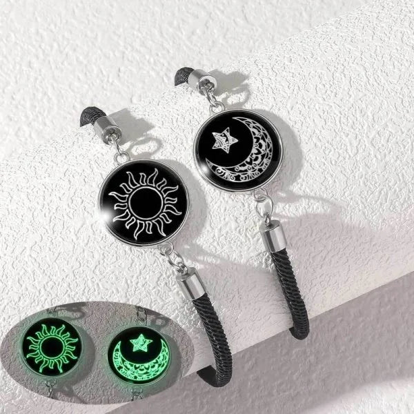 2 PCS/Set Stainless Steel Couples Bracelet For Women Lover Luminous Sun Moon Rope Charm Friendship Girlfriend Party Jewelry Gift