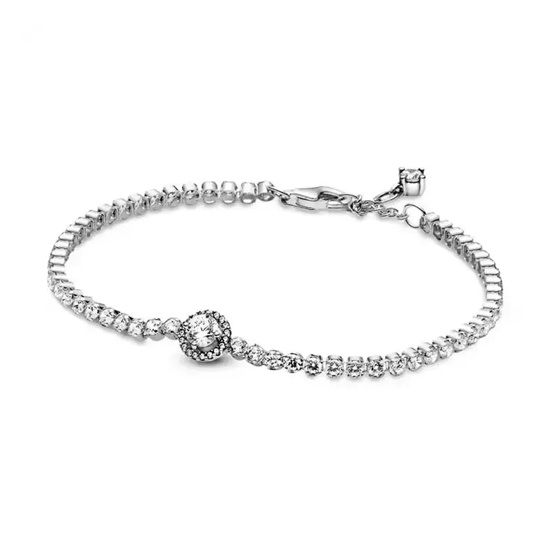 Exquisite 925 Sterling Silver New Shiny Heart-shaped Stars All Zircon Tennis Bracelet Luxurious Charm Bracelet Holiday Gifts