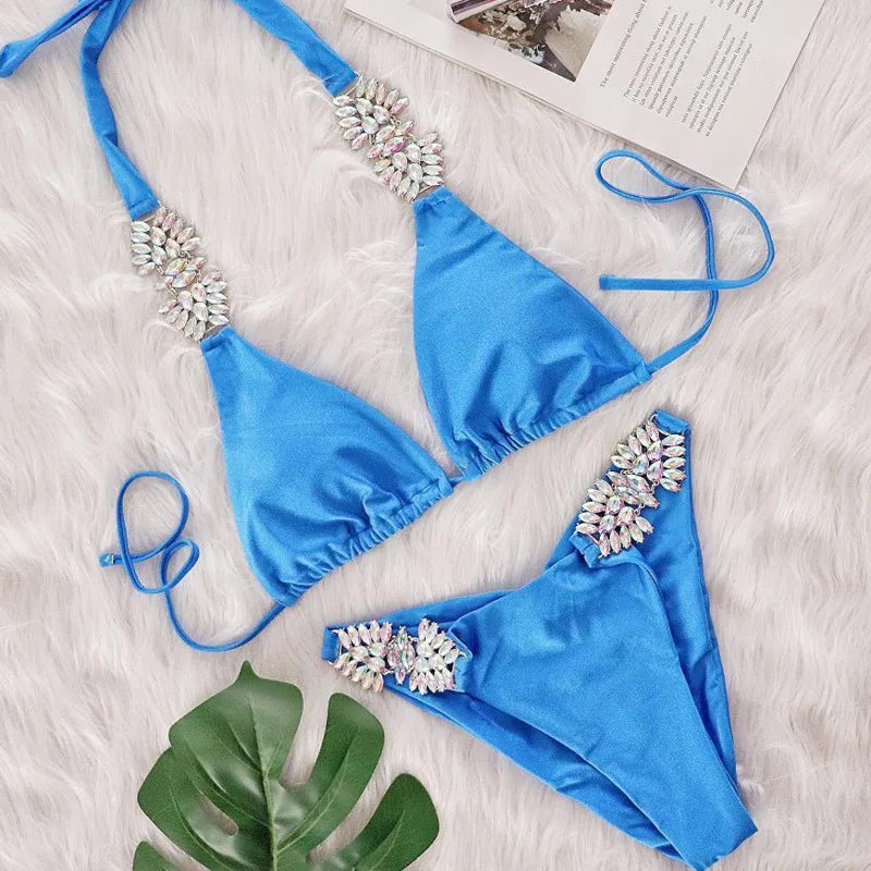 Shiny Sexy Bikinis Swimsuit With Rhinestones Women Swimwear Female Push Up Bikini Beach Swim Wear Bathing Suits Pool Bather 2025