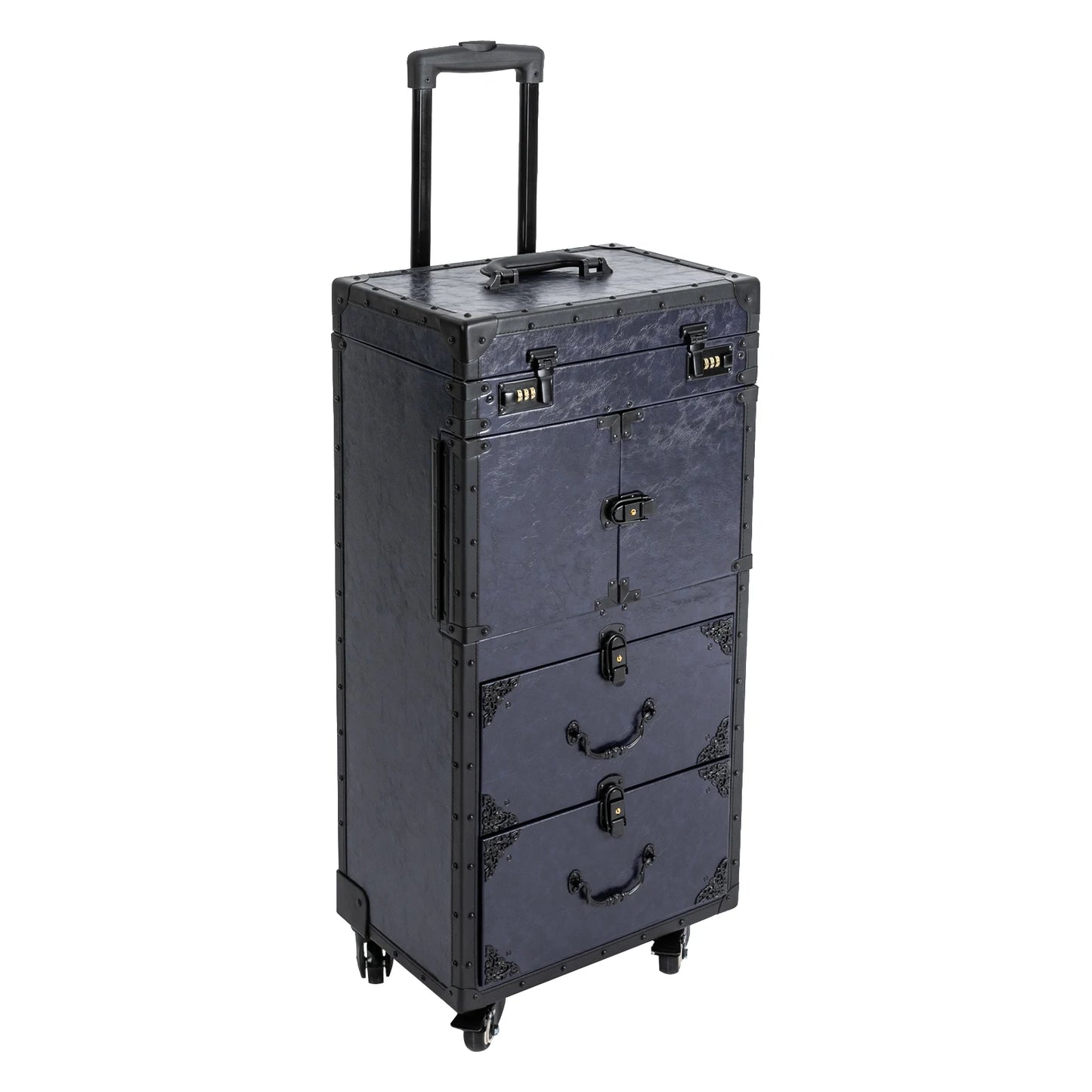 Artist Makeup Case Trolley Universal Casters with 4 Keys Rolling Nail Tech Makeup Cart Travel Box for Makeup Hairstylists