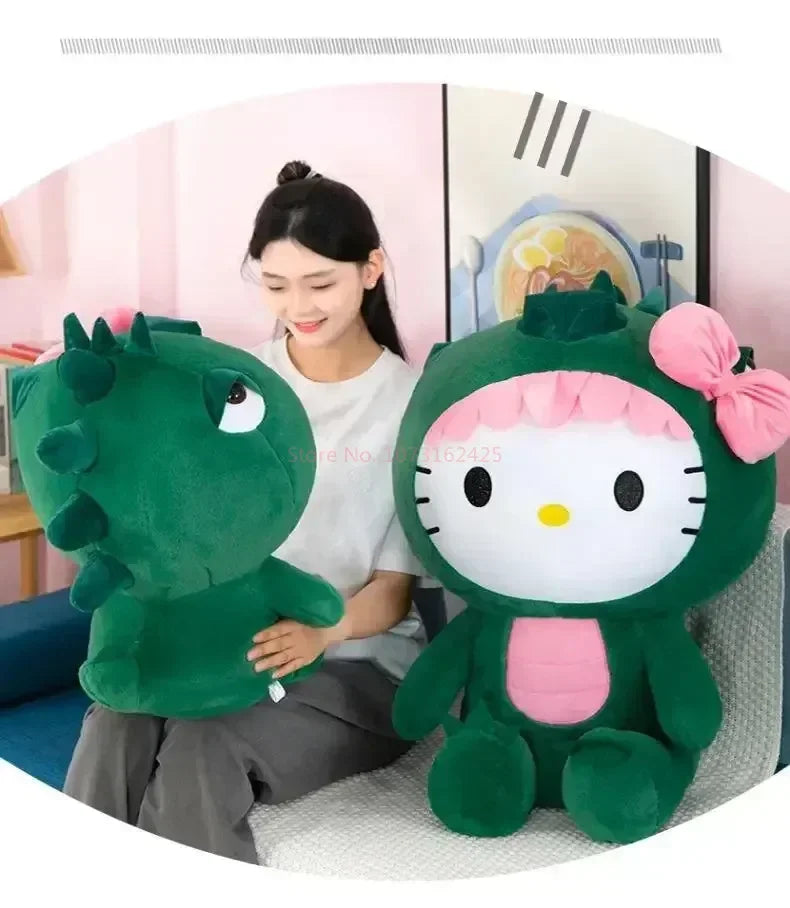 Sanrio Dinosaur Hello Kitty Plush Toy Kawaii Anime Kitty Plushie Pillow Cute 35/50/65cm/80cm Cartoon Stuffed Doll Christmas Gift