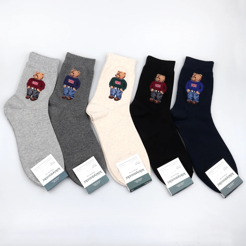 1 Pair Cartoon Gentleman Bear Men's Socks Comfortable Harajuku Skateboard Socks Novelty Breathable Christmas Gift Factory Direct