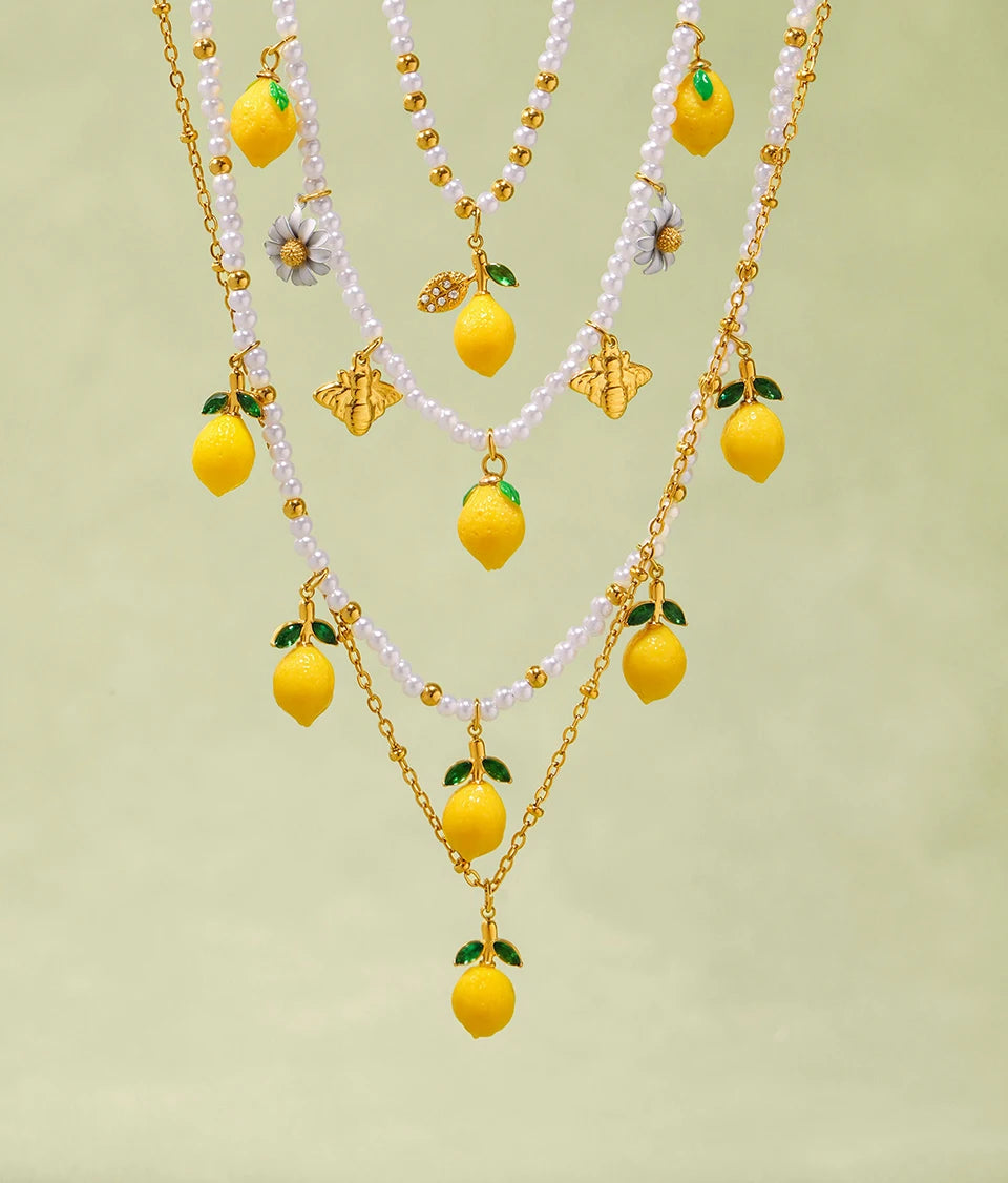 Shell Beads Bracelet With Multi Lemon Charms For Women Handmade Beaded Bracelets Matching Earrings Necklace Cute Jewelry Sets