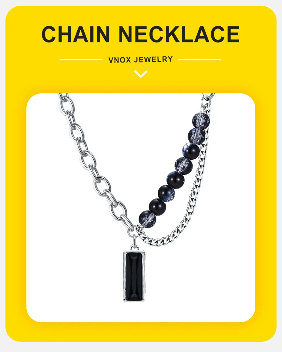 Vnox Stylish Black Stone Choker Necklaces for Men Women, Double Layers Chain Collar,Valentine's Father's Day Birthday Party Gift