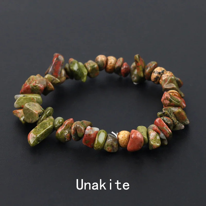 Natural Crystal Gemstone Irregular Energy Stone Bracelet Beads Chips Jewelry Amethys Aquamarine Rose Quartz Bracelets for Women