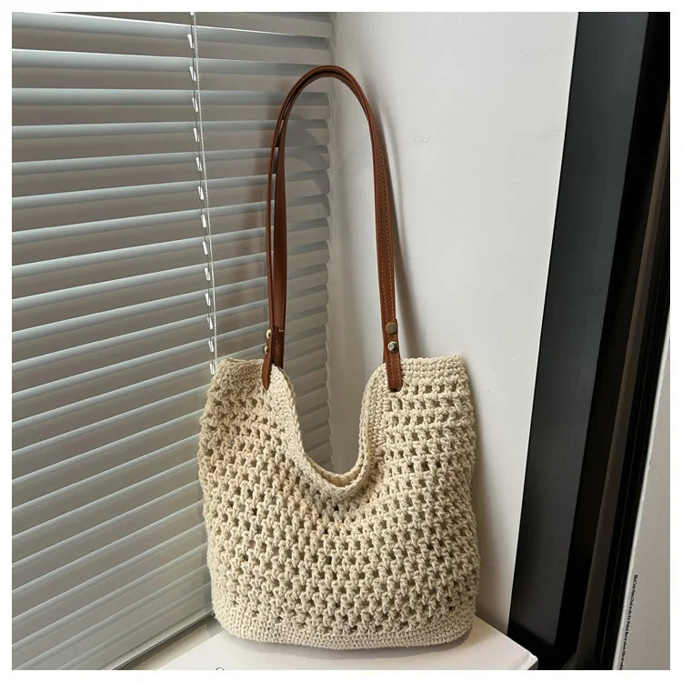 Large Capacity Weaving Shoulder Bags For Women Daily Used/Vacation, Casual Tote Straw Beach Bag, Handbags For Shopping/Commuter