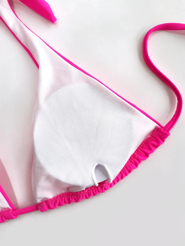 Sexy Halter Bikini Swimsuit Women Low Waisted 2025 New Black/Red/Rose Beach Bathing Suit Bandage Brazilian Swimwear Two Pieces