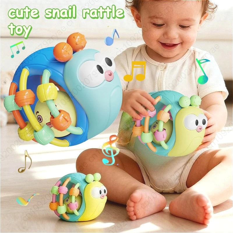 Cute Hand-Held Snail Baby Rattle Early Education Puzzle Toy Plastic Ball Birthday Christmas Gift for Infants