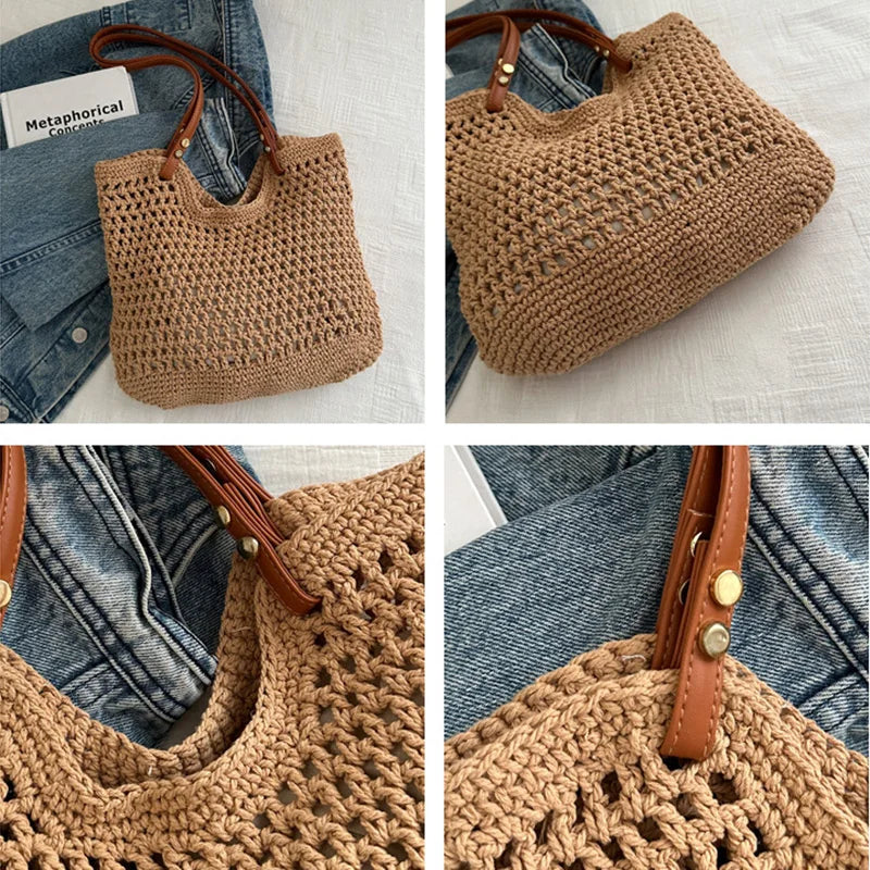 Large Capacity Weaving Shoulder Bags For Women Daily Used/Vacation, Casual Tote Straw Beach Bag, Handbags For Shopping/Commuter