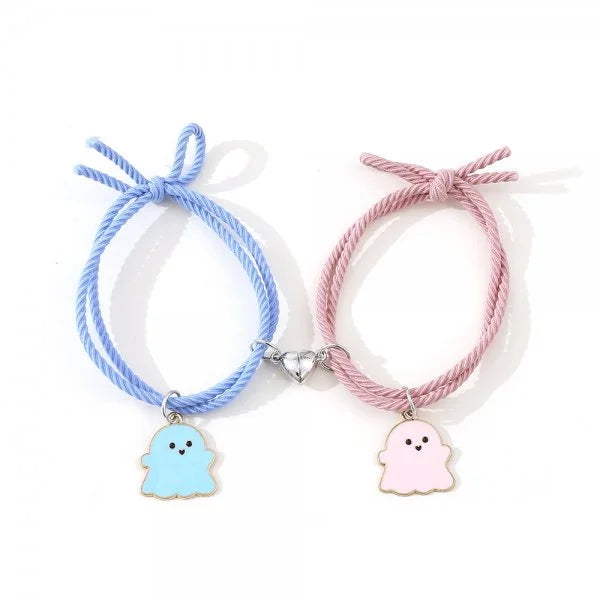Halloween 2Pcs/Set Ghost Braided Bracelet For Lovers Long Distance Heart Magnet Couple Bracelets Friendship Fashion Jewelry Gift