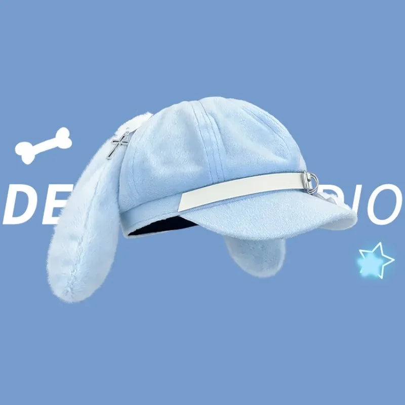 Original Niche Cute Rabbit Ears Plush Berets Cap Y2k Autumn and Winter Travel Personality Versatile Sweet Octagonal Hats Women
