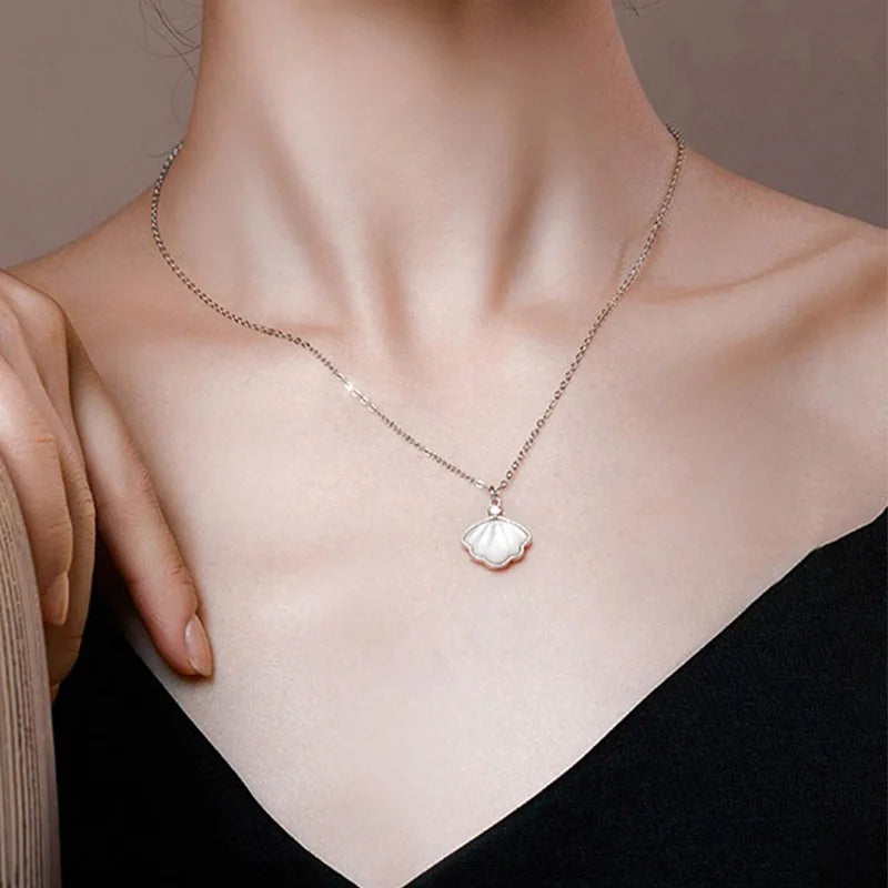 2024 Projection Engagement Necklace Shell Shape 925 Sterling Silver for Propose Girlfriend Wife Women Gifts