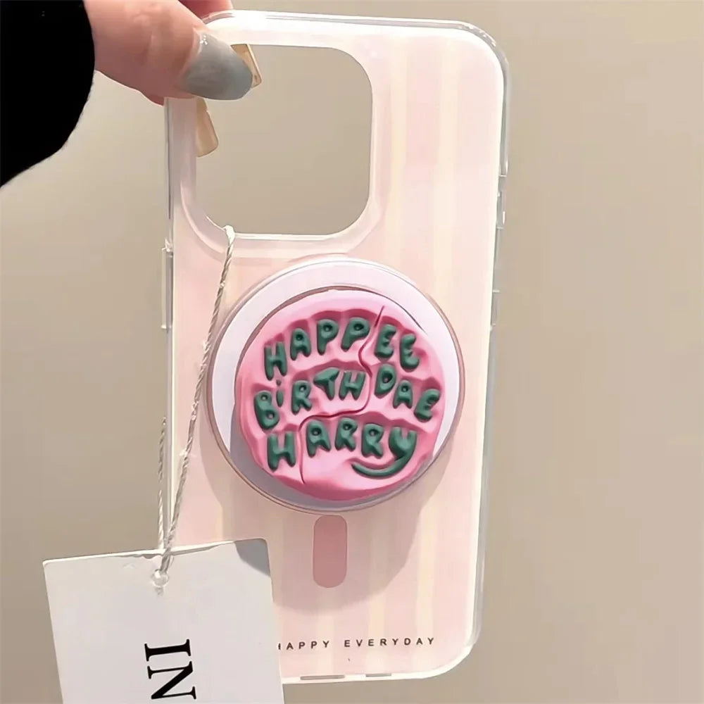 INS Cute English Letter Pink Magnetic Holder Grip Tok Phone Stand Support for IPhone 17 16 for Pad Magsafe Smart Tok Bracket