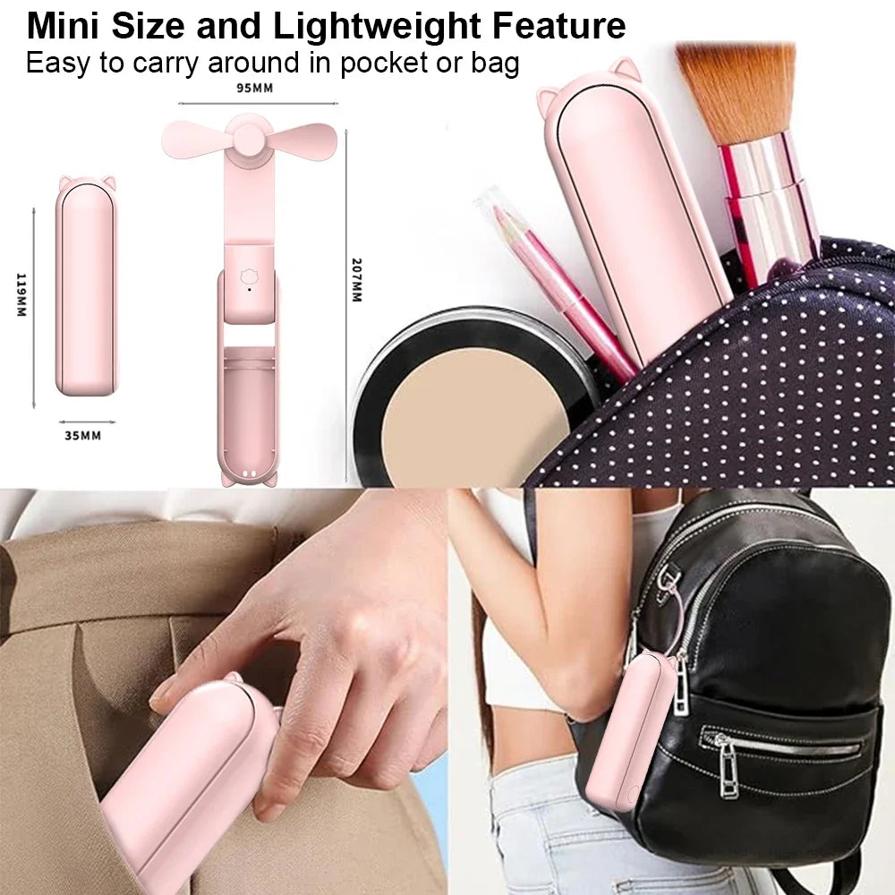 Portable Mini Handheld Fan Small Pocket USB Rechargeable Battery Fan Folding Cooling Hand Mini USB Fan with Power Bank