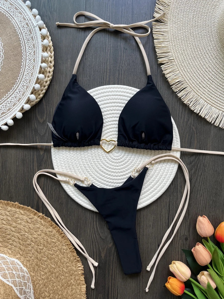 Para Praia 6 Colors Solid Brazilian Bikini Micro Swimwear T-back Swimsuit Women Sexy Biquini 2025 Thong Bikini Set Bathing Suit