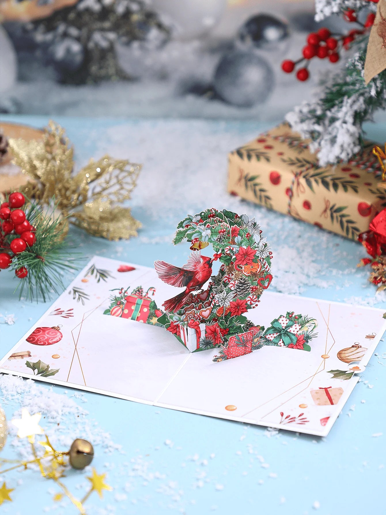 1pc Christmas Greeting Pop-up Card, Christmas Party Supplies, Christmas Gift, Christmas Pop-up Card