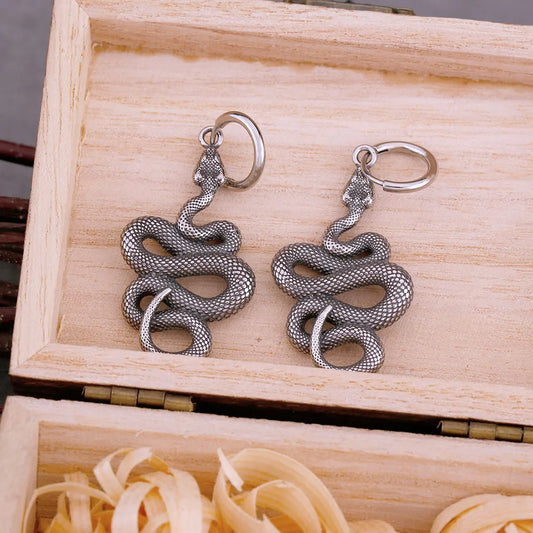Vintage Viking Animal Coiled Snake Drop Earrings Fashion Men's and Women's Biker Accessory Earrings Hip Hop Punk Party Gifts