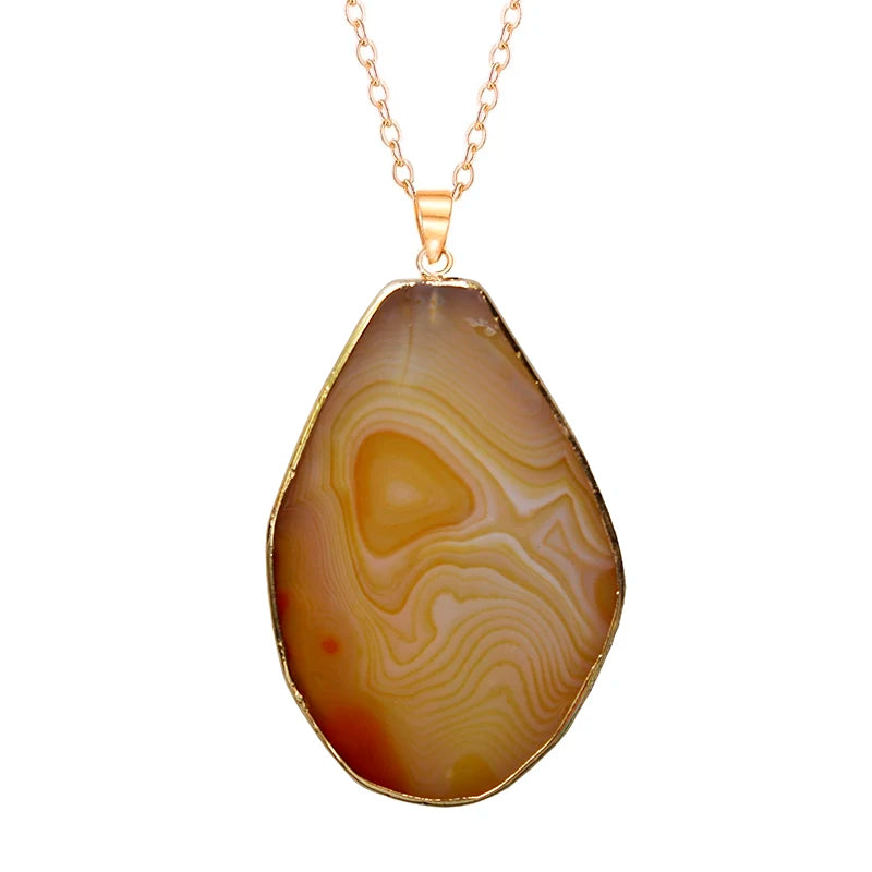 Irregular Striped Agate Slices Pendant Necklace Rough Stone Pendant for Women Girls
