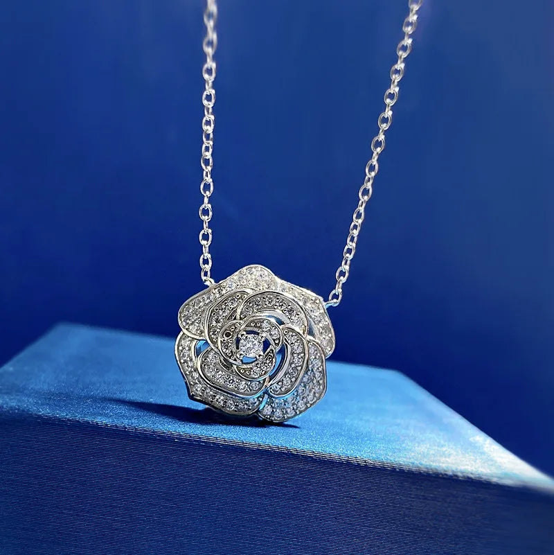 Classic Flower Moissanite Diamond Pendant 100% Real 925 Sterling Silver Wedding Pendants Necklace For Women Chocker Jewelry