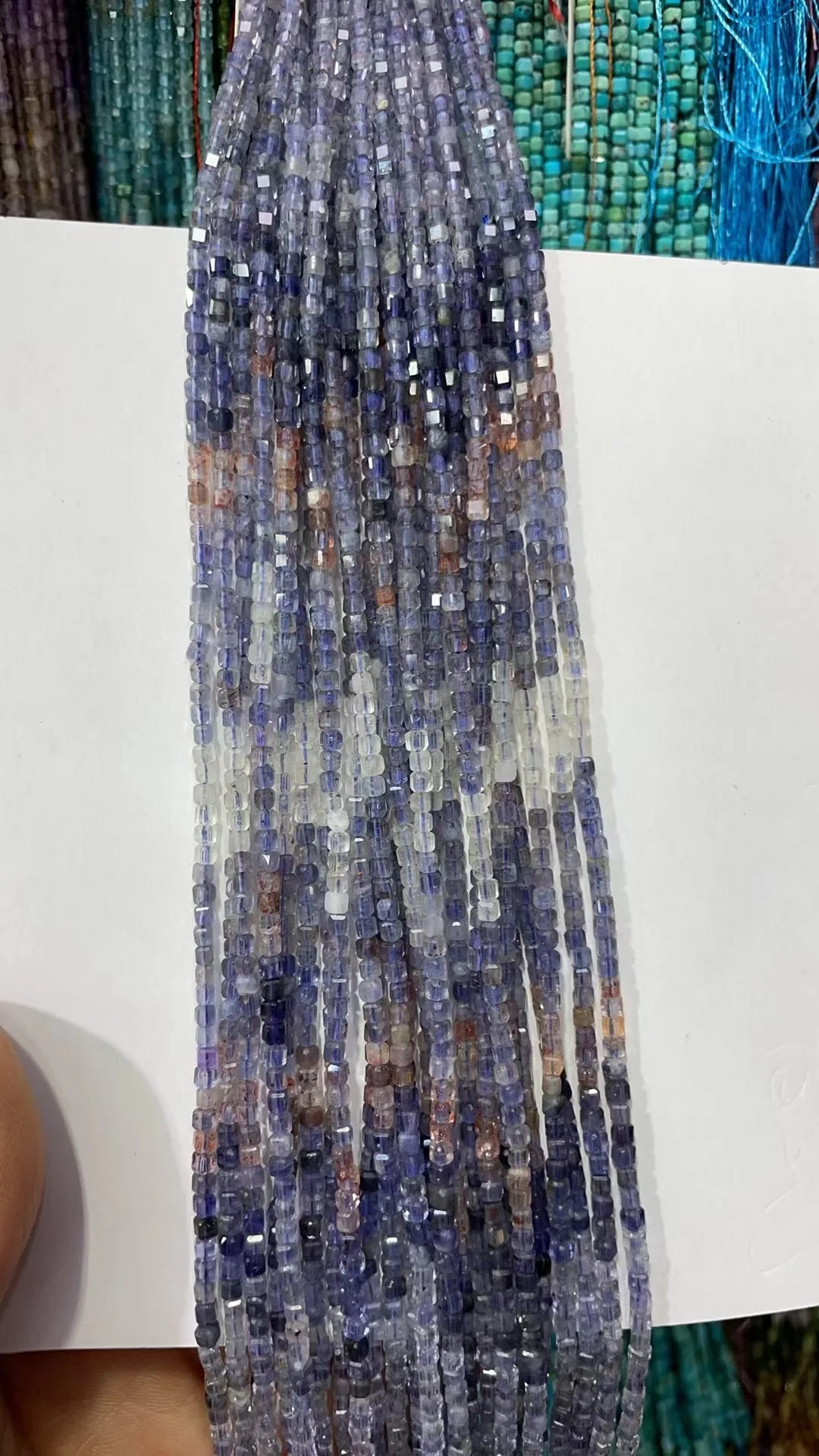 Natural Rainbow Tourmaline Cube Faceted 2.5X2.5mm Length38.5cm