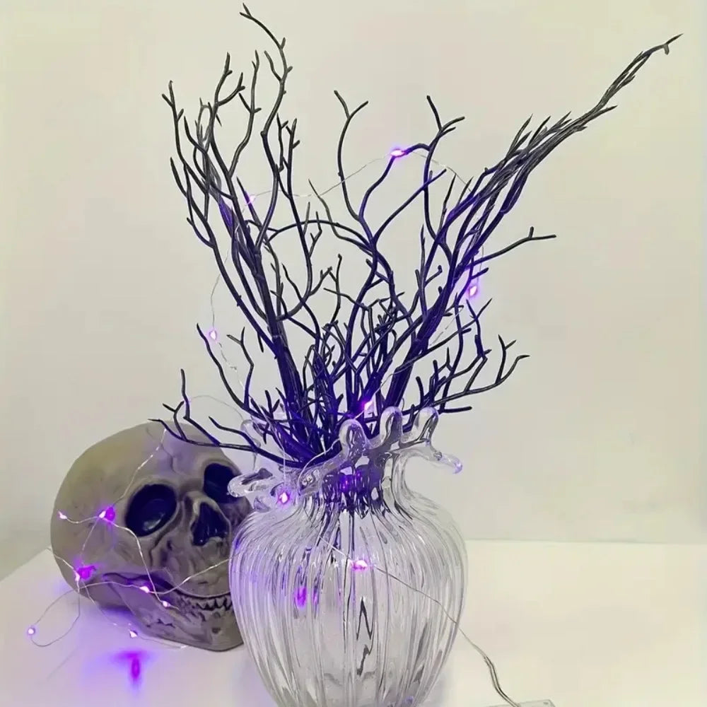 5pcs Black Halloween Artificial Dead Branch Antlers Shape Artificial Plastic Tree Branch Realistic Exquisite