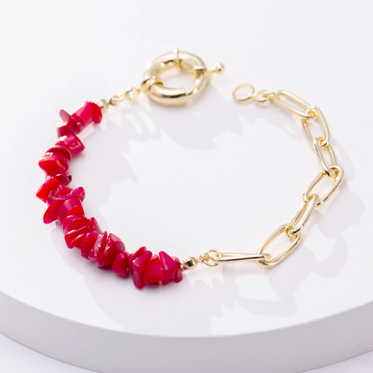 Women Fashion Half Stainless Steel Chain Half Purple Natural Crushed Stone Bracelet HD127