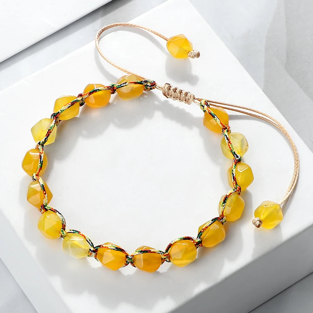 Women Healing Energy Bracelet 8mm Natural Gemstone Beads Irregular Shaped Cut Surface Beads Bracelet Charm Couples Jewelry Gifts