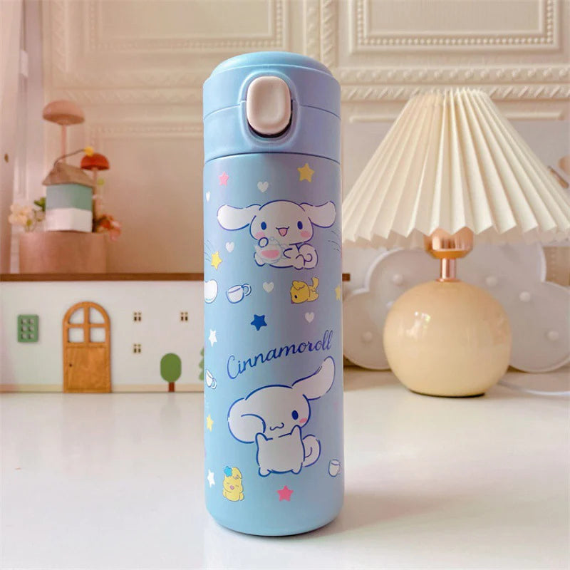 MINISO 420ML Thermos Coffee Cup 304 Stainless Steel Water Bottle Cute Cartoon Pattern Student Drink Bottle Girl Gift Water Cup