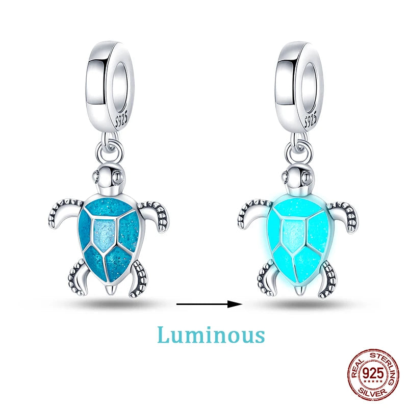 New 100% 925 Sterling Silver Ocean Luminous Sea Turtle Dolphin Octopus Charms Beads Fit Qikaola Original Bracelets DIY Jewelry