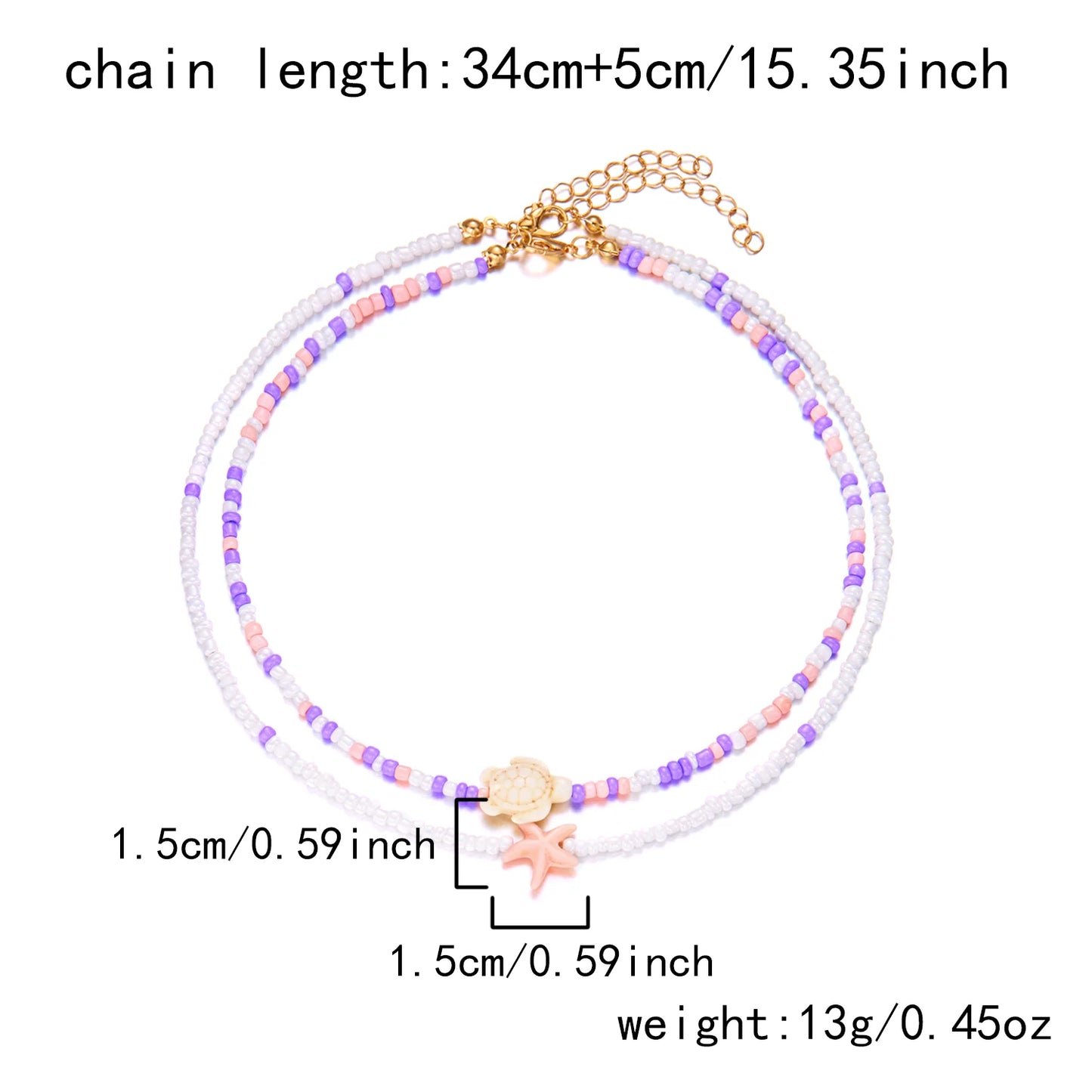 Multi-layer Bohemian Rice Beads Sea Star Turtle Pendant Necklace For Women Girls Holiday Gift Fashion Jewelry