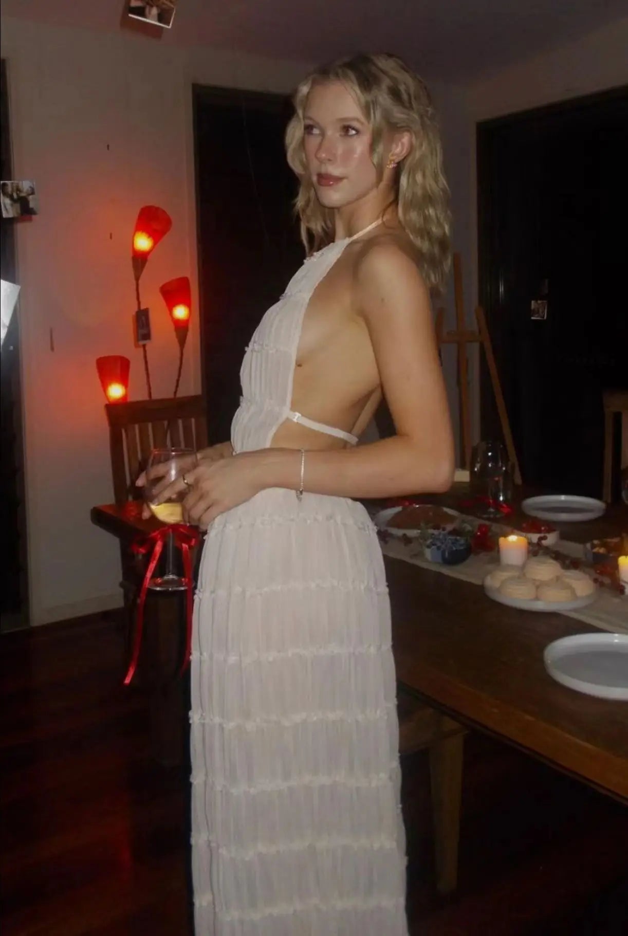 Solid Hang Neck Long Skirt Suit For Women Halter Backless Sling Top Lace Up Fold Maxi Skirt 2024 Hot Fashion Female 2 Piece Set