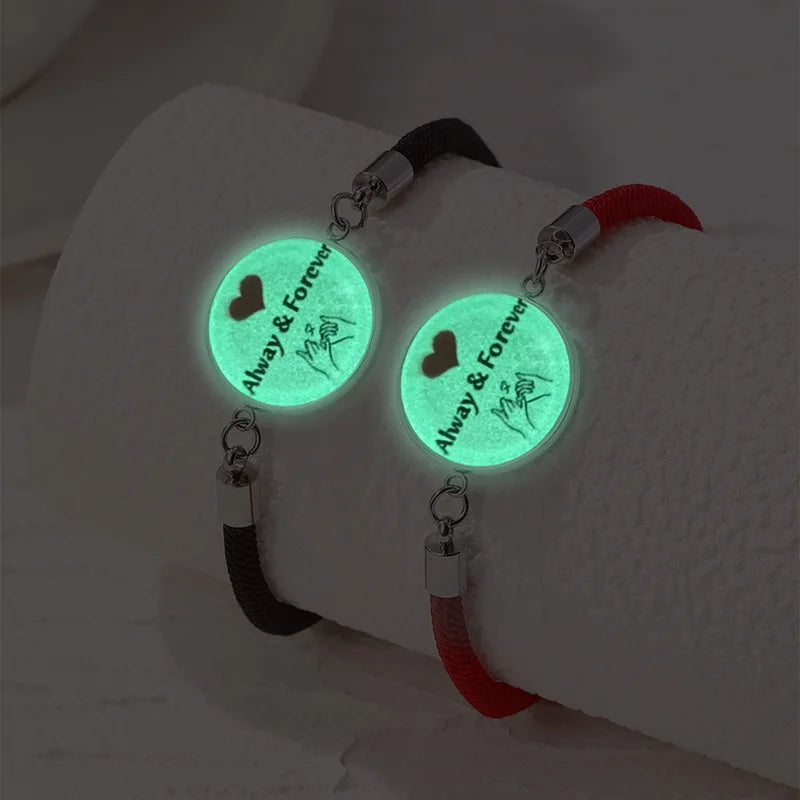 2 PCS/Set Stainless Steel Couples Bracelet For Women Lover Luminous Sun Moon Rope Charm Friendship Girlfriend Party Jewelry Gift
