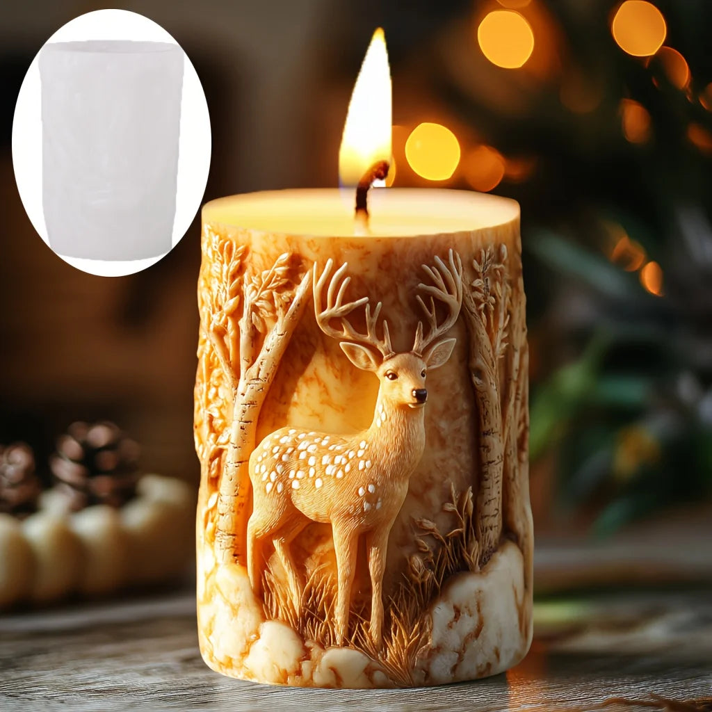 DIY elk relief cylindrical candle silicone mold sika deer flower relief resin mould Forest sika deer gypsum molds Christmas gift