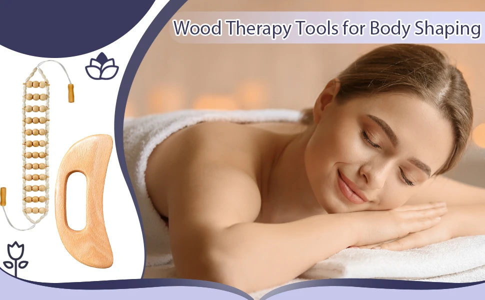 Wood Therapy Massage Tools Handmade Wood Back Massage Roller Rope Tool, Maderoterapia Kit Body Sculpting Tools for Relax Muscles