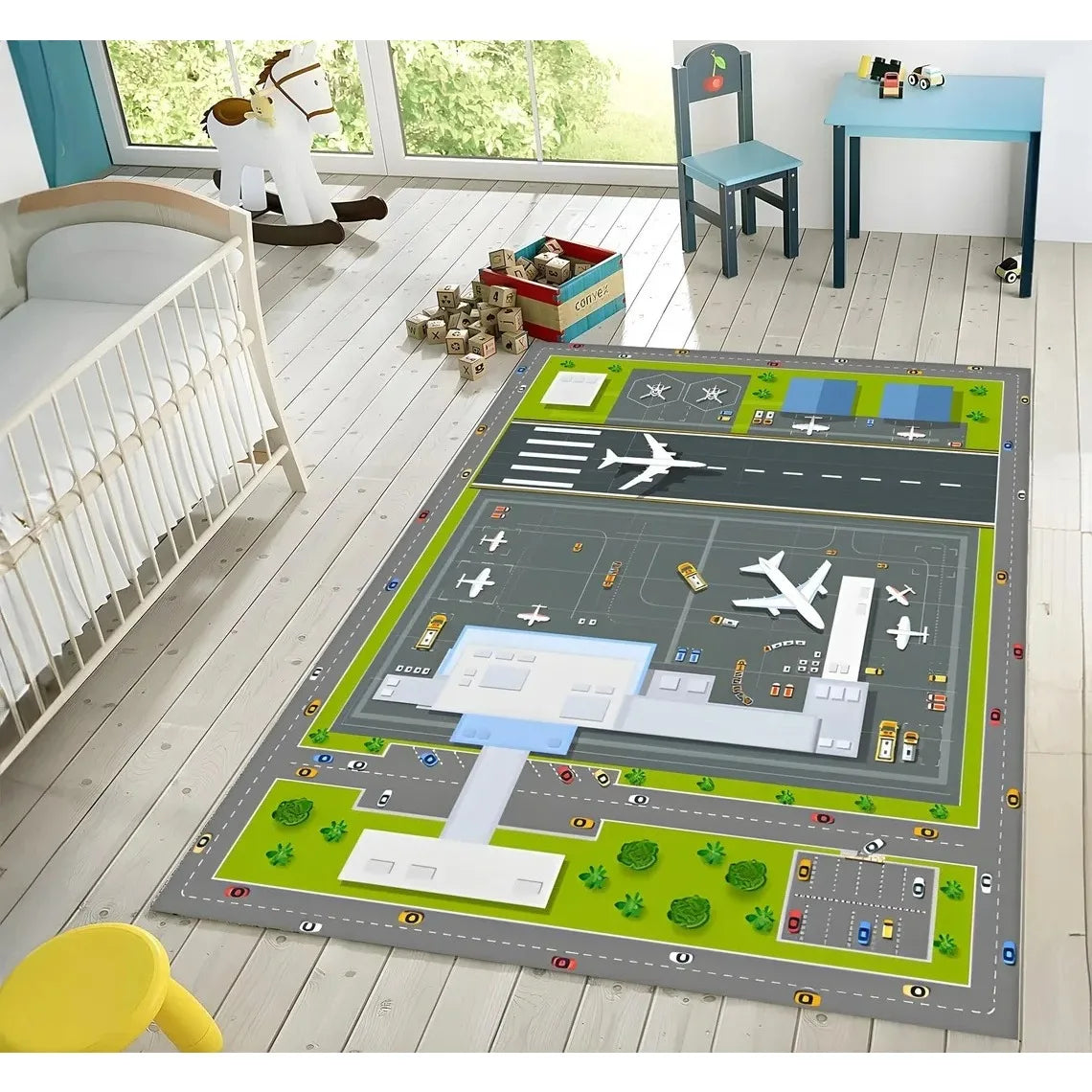 Airport Overlooking Map Theme Carpet for Living Room Decor Kid's Play Mat Sofa Rug Bedroom Bedside Rug Man's Cave Christmas Gift
