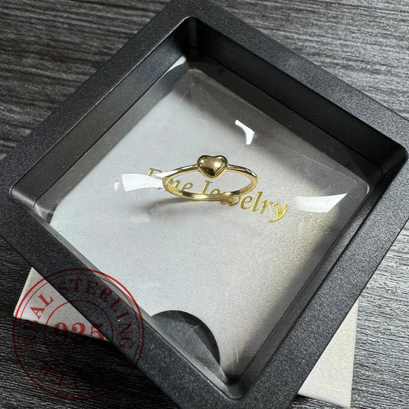 Huitan Noble Gold Color Heart Rings 925 Sterling Silver Simple Accessory Charms Exquisite Wedding Engagement Jewelry for Women