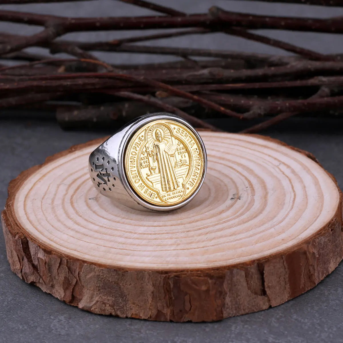 316L Stainless Steel Catholic St. Benedict Ring Classic Fashion Cross CSPB Accessories Religious Jesus Exorcist Jewelry Gift