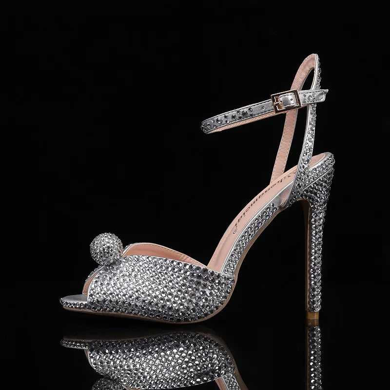 Fashion High Quality Wedding Shoes Women Pearls Studs Luxury Peep Toe White High Heels Buckle Designer Woman Sandal 43 Zapatos