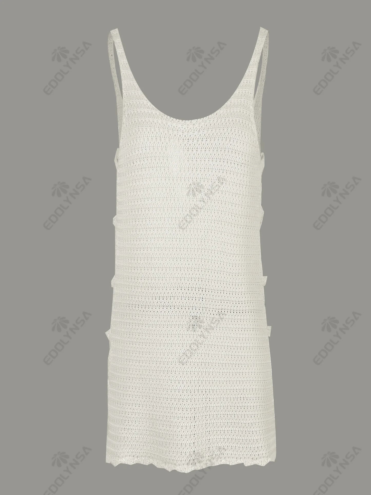 Women's Sexy U Neck Sleeveless Knit Horizontal Stripes Side Cut Out Beach Mini Dress 2025 Summer Beachwear Swimsuit Cover Up K90
