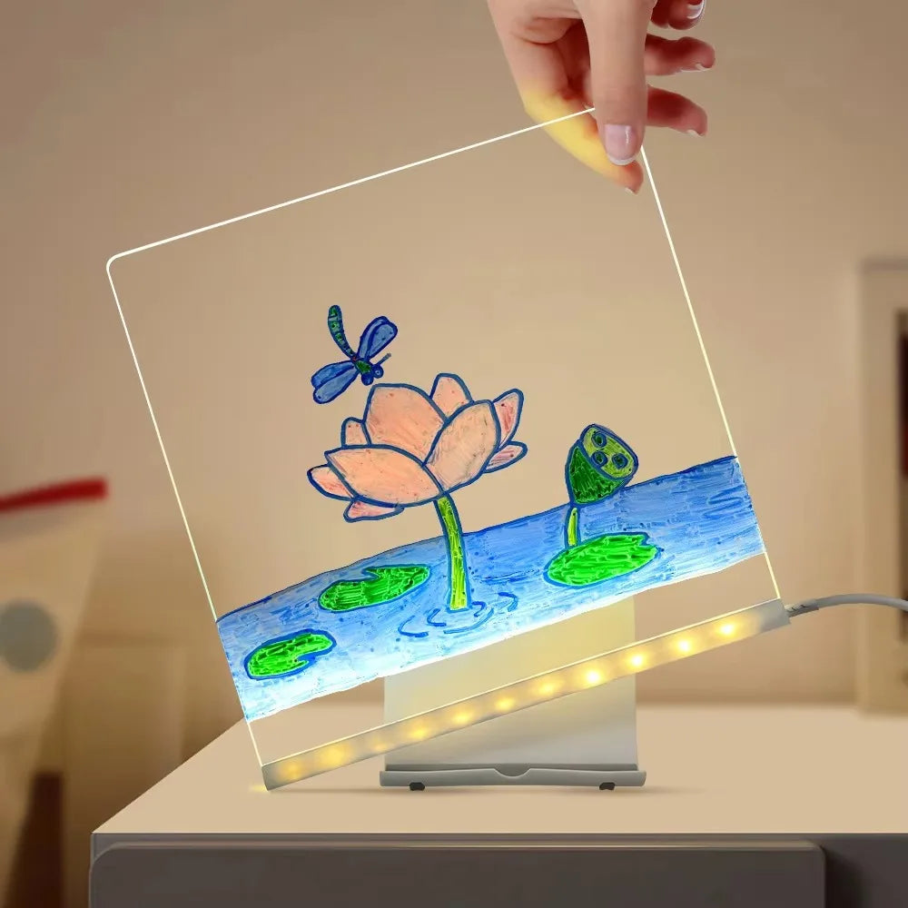 LED Message Board DIY Graffiti Drawing Boards Warm Light USB Plug in Acrylic Kid Painting Board Birthday Christmas Gift Children